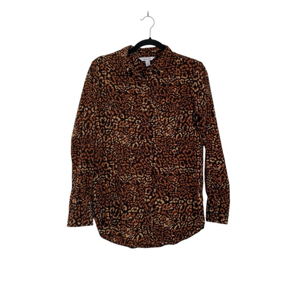 Nine West Brown and Black Cheetah Animal Print Button‎ Up Shirt print XS - Picture 1 of 10
